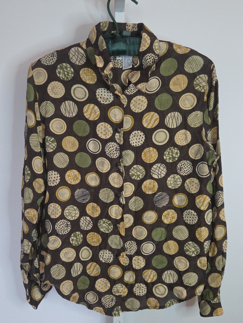 Vintage Allison Taylor Petite 100% Silk Geometric Circle Blouse Shirt Size SP